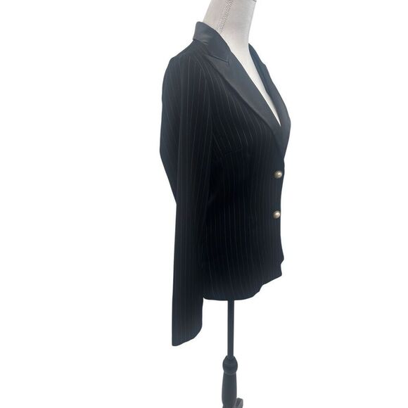 Frederick of Hollywood  Vintage Black Pinstripe Blazer with Satin Lapel and Pear - Picture 2 of 12